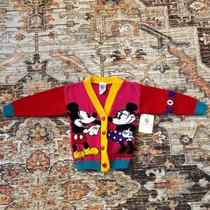 NWT Vintage 90s Mickey & Co Cardigan with Mickey & Minnie - Red, Blue, Yellow